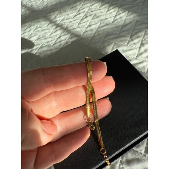 Gold Plated Snake Chain Herringbone Bracelet With Lobster Clasp New in a Box - Picture 14 of 15